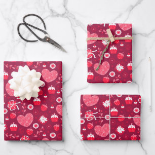 Valentine's Day Chocolate Cupcakes Strawberries Wrapping Paper Sheet