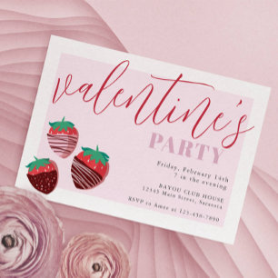 Valentine's Day Chocolate Strawberries Party Invitation
