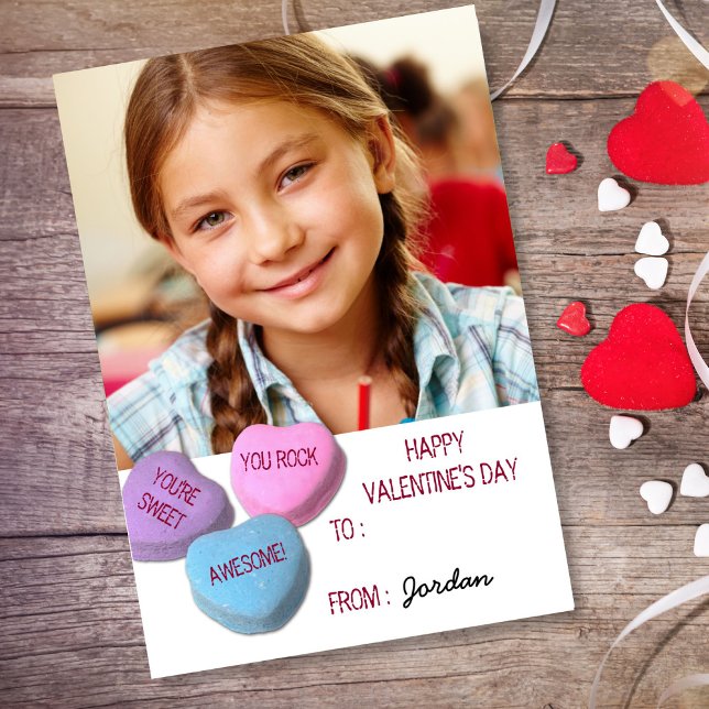 Valentine's Day Classroom Girl Custom Photo Note Card (Creator Uploaded)