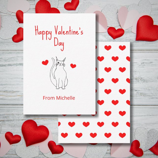 Valentine's Day Classroom Party Hearts Cute Cat  Card (Creator Uploaded)