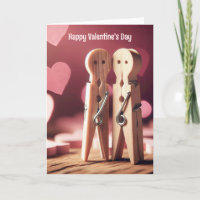 Valentine's Day Clothespin Couple With Hearts