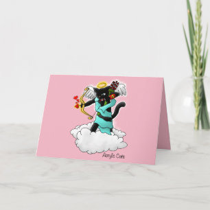 Valentine's Day Coal Black Cupid Cat Holiday Card