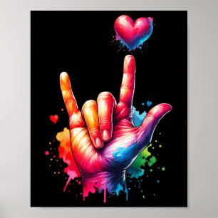 Valentines Day Colourful Asl I Love You Heart Wome Poster