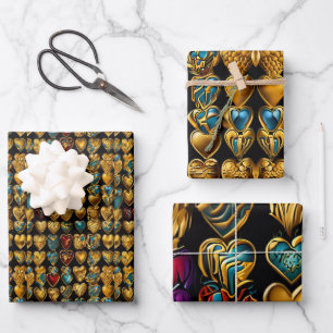 Valentine's Day Colourful Hearts of Love Wrapping Paper Sheet