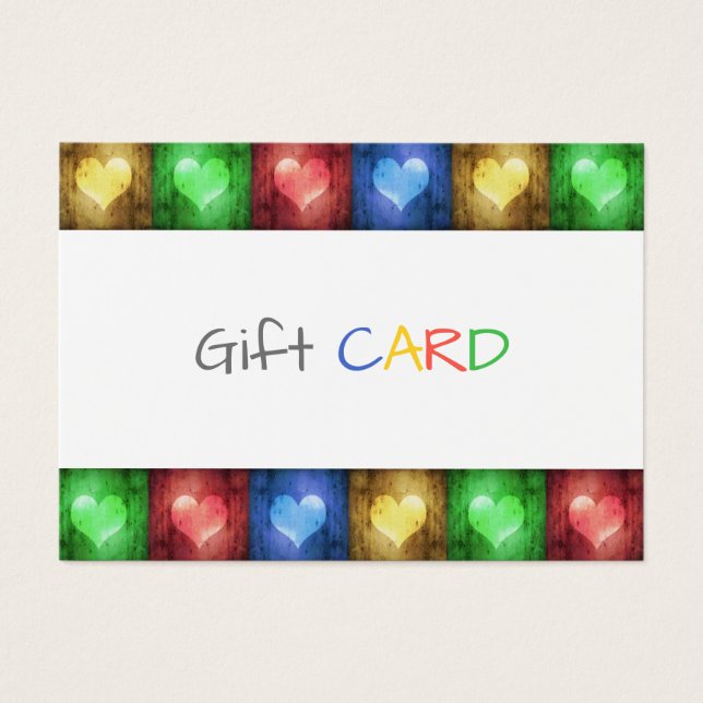 Valentine's Day Colourful Rustic Hearts Gift Card (Front)
