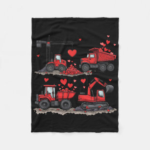 Valentines Day Construction Truck Hearts Boys Kids Fleece Blanket