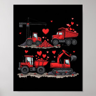 Valentines Day Construction Truck Hearts Boys Kids Poster