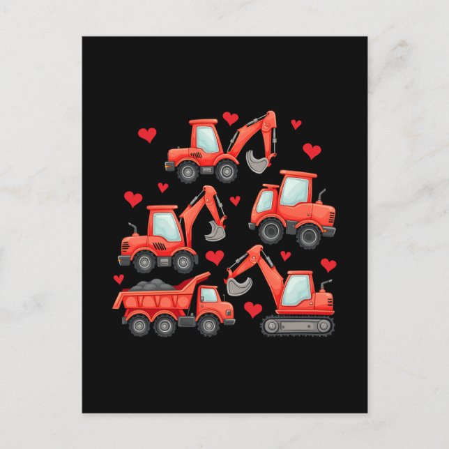 Valentines Day Construction Trucks Holiday Postcard (Front)