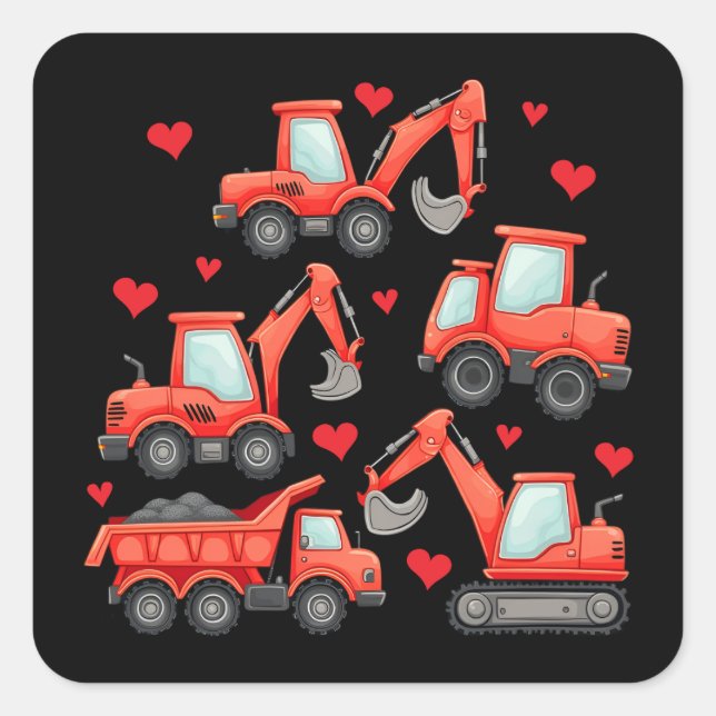 Valentines Day Construction Trucks Square Sticker (Front)