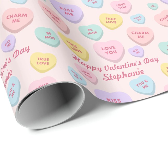 Valentine's Day Conversation Heart Personalised Wr Wrapping Paper (Roll Corner)