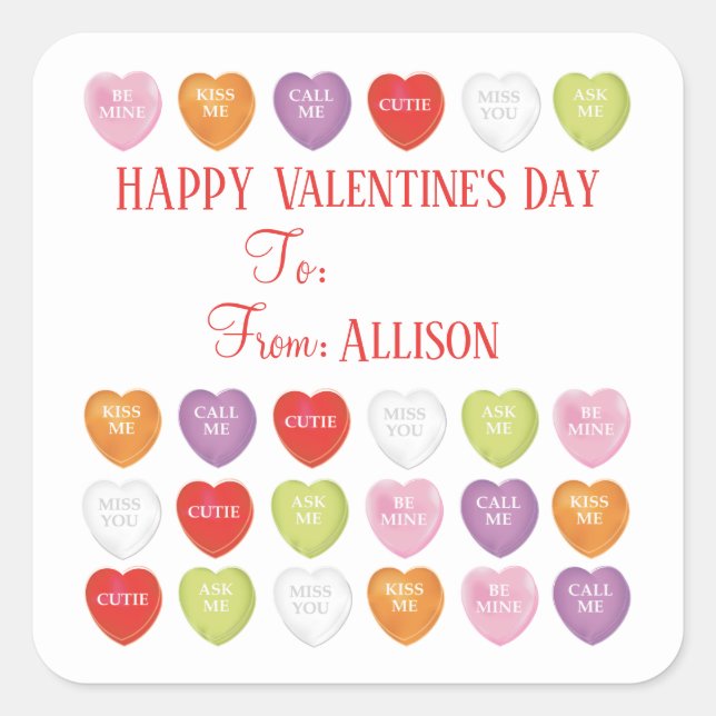 Valentine's Day Conversation Hearts To From Cute  Square Sticker (Front)