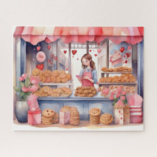 Valentine's Day Cookie Shop Watercolor Jigsaw Puzzle