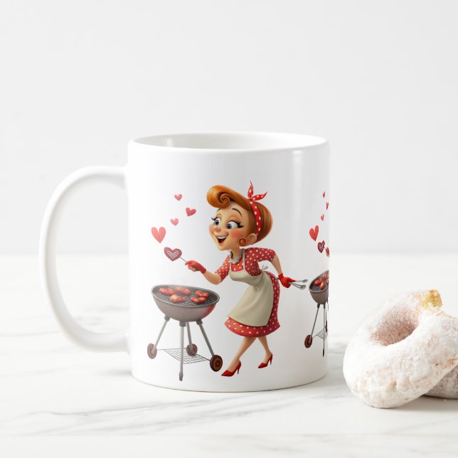 Valentine's Day Cooking Red Hearts Mugs (With Donut)