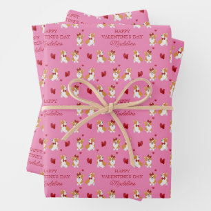 Valentine's Day Corgi   Add Your Valentine's Name Wrapping Paper Sheet