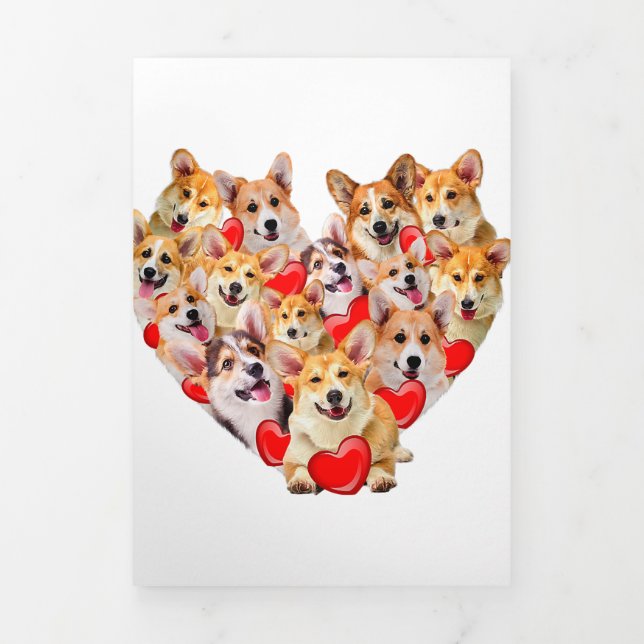 Valentines Day Corgi Dog Heart Tee Cute Puppy Tri-Fold Announcement (Cover)