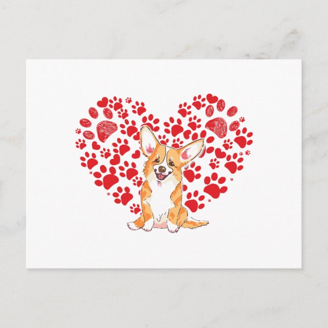 Valentines Day Corgi Love Heart Paw Corgi Dog Love Postcard (Front)