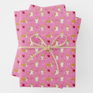 Valentine's Day Corgi Pattern Wrapping Paper Sheet
