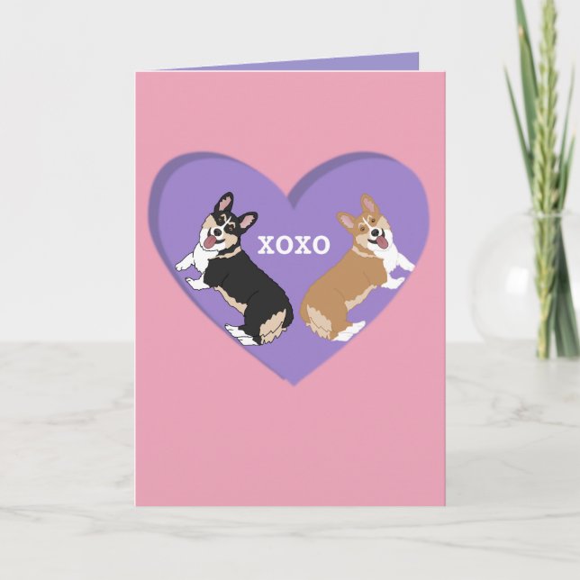 Valentines Day Corgi XOXO  Holiday Card (Front)
