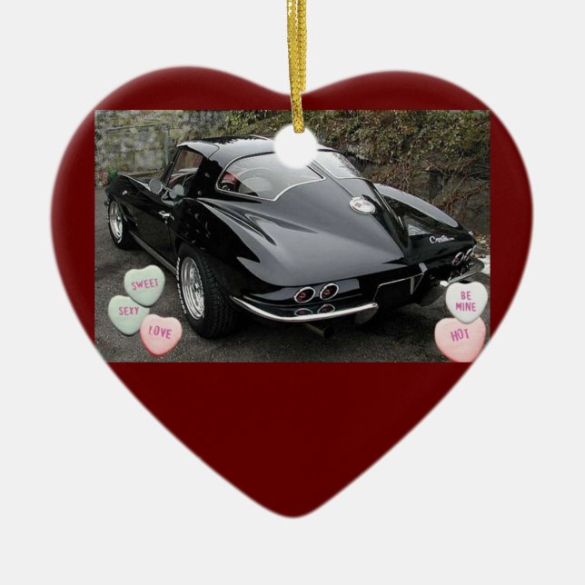 Valentine's Day Corvette Ceramic Tree Decoration (Front)