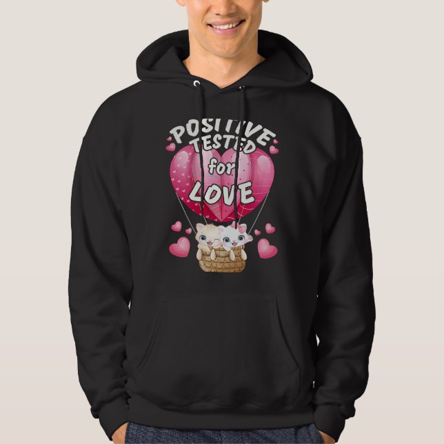 Valentine's day couple cats red heart balloon hoodie (Front)
