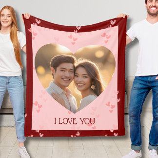 Valentine's Day Couple Fleece Blanket Hearts