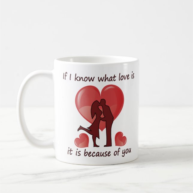 Valentine's Day couple kissing with hearts Coffee Mug (Left)