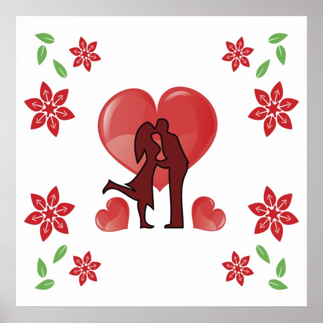 Valentine's Day couple kissing with hearts Poster (Front)