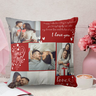 Valentines day couple Photo collage red and pink Cushion