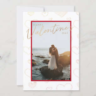 Valentines Day Couple Photo Hearts Shapes Red Holiday Card