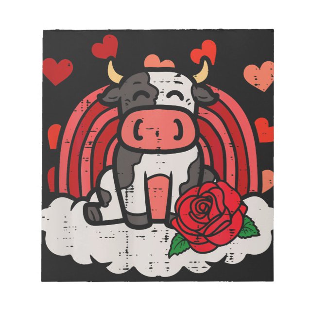 Valentines Day Cow Rainbow Cute Farm Girls Kids Notepad (Front)