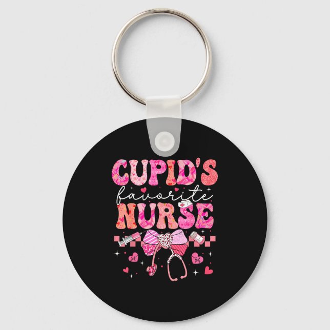 Valentines Day Cud’s Favorite Nurse Heart Girl Wom Key Ring (Front)