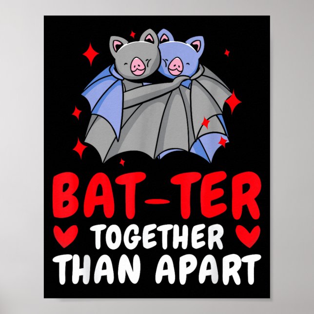 Valentine's Day Cuddling Cute Bats Couple Bat Vale Poster (Front)