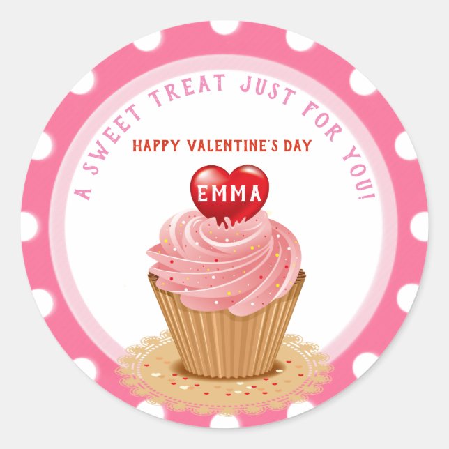 Valentine's Day Cupcake Classic Round Sticker (Front)