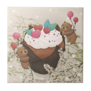 Valentine's Day: Cupcake & Teddy Bears Ceramic Tile
