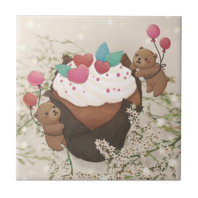 Valentine's Day: Cupcake & Teddy Bears Ceramic Tile (Front)