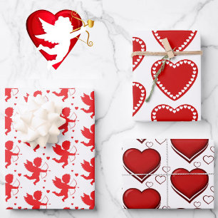 Valentine's Day Cupid Arrow Hearts Red White Wrapping Paper Sheet