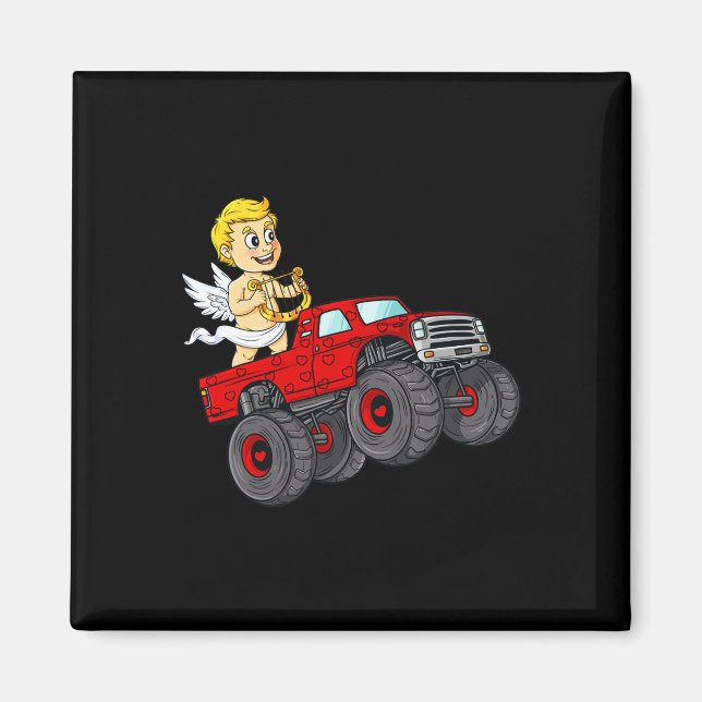 Valentines Day Cupid Riding Monster Truck Fun Todd Magnet (Front)