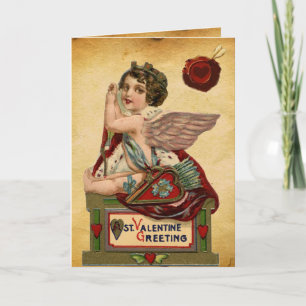 VALENTINE'S DAY CUPID WITH ARROWS, RED WAX SEAL HOLIDAY CARD