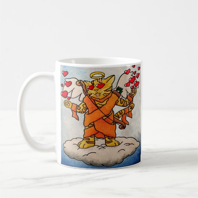Valentine's Day Cupid's Love Cat Coffee Mug (Left)
