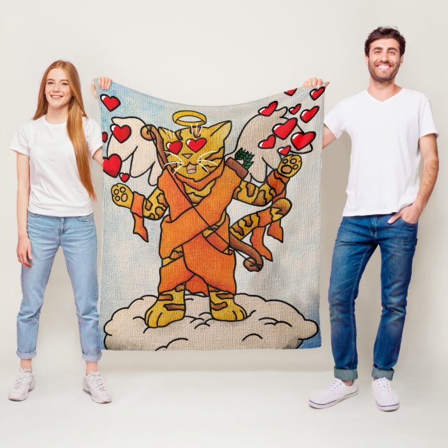 Valentine's Day Cupid's Love Cat Fleece Blanket (In Situ)