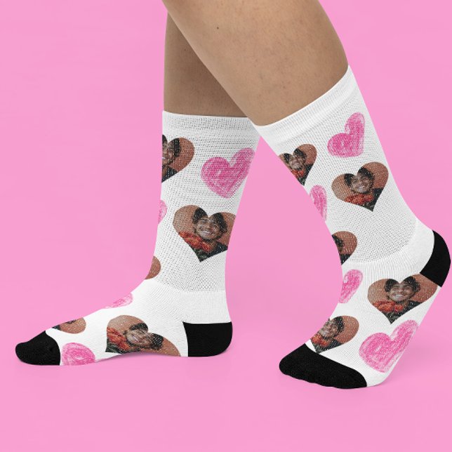 Valentine's Day Custom Heart Photo Face  Socks (Creator Uploaded)