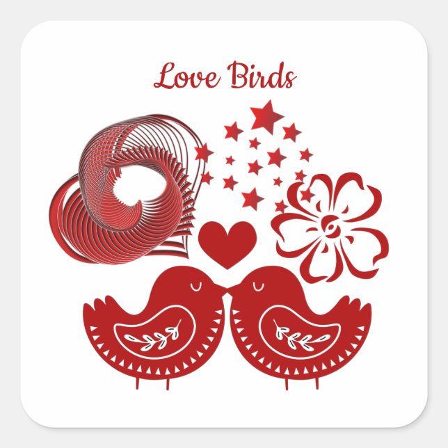 Valentine's Day Custom Text Love Birds Square Sticker (Front)