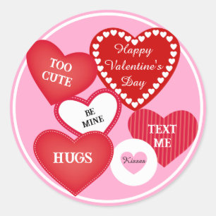Valentine's Day Custom Text Red Heats Personalise Classic Round Sticker
