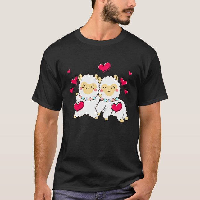 Valentines Day Cute Alpaca  Boyfriend Girlfriend T-Shirt (Front)