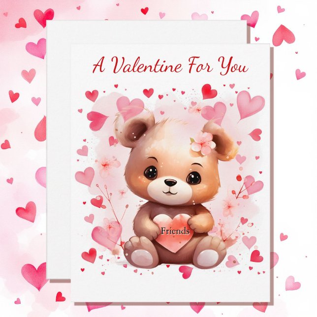 Valentine's Day Cute Bear Hearts To School Friends Holiday Card (Creator Uploaded)