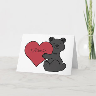 Valentine's Day Cute Black Bear Cub with Red Heart Holiday Card