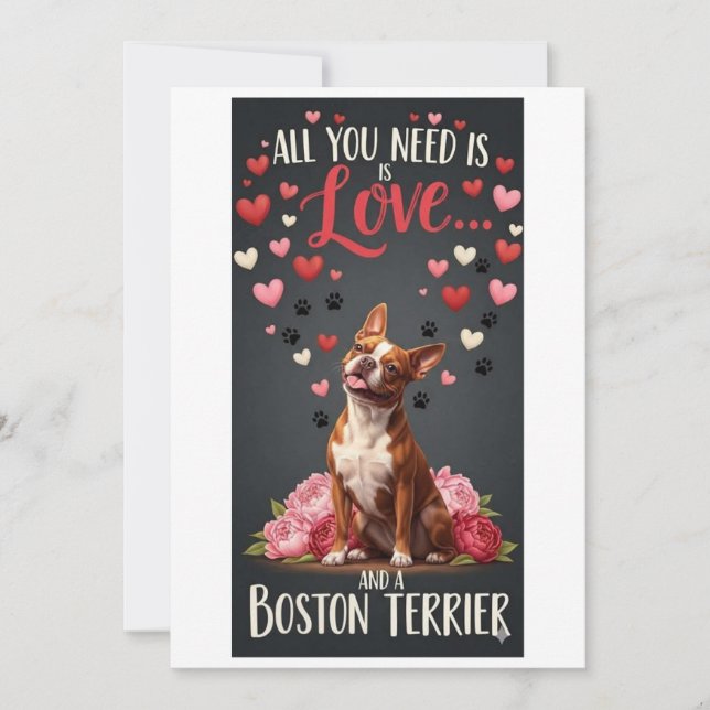 Valentine's Day cute boston terrier dog Photo   Holiday Card (Front)
