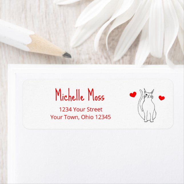 Valentine's Day Cute Cat Cartoon Return Address Label (Insitu)