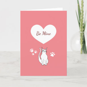 Valentine's Day Cute Cat Hand Drawn Pink Holiday Card
