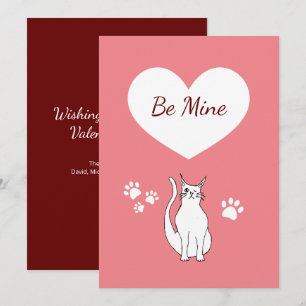 Valentine's Day Cute Cat Hand Drawn Pink Red Holiday Card